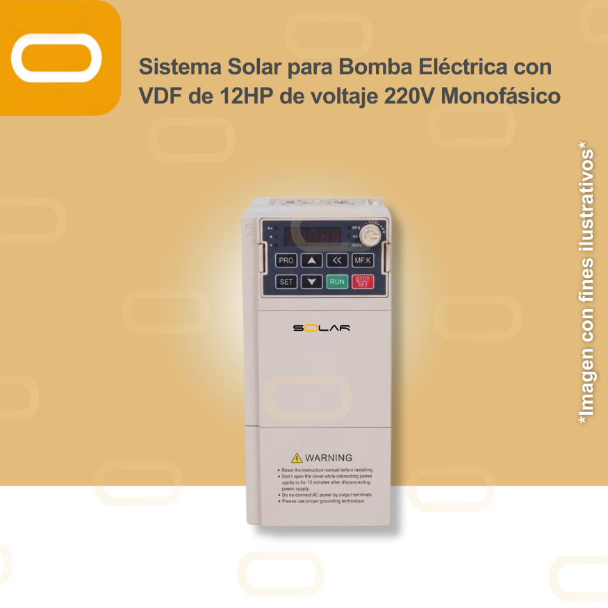Sistema Solar para Bomba Eléctrica con VDF de 12HP de voltaje 220V Monofásico
