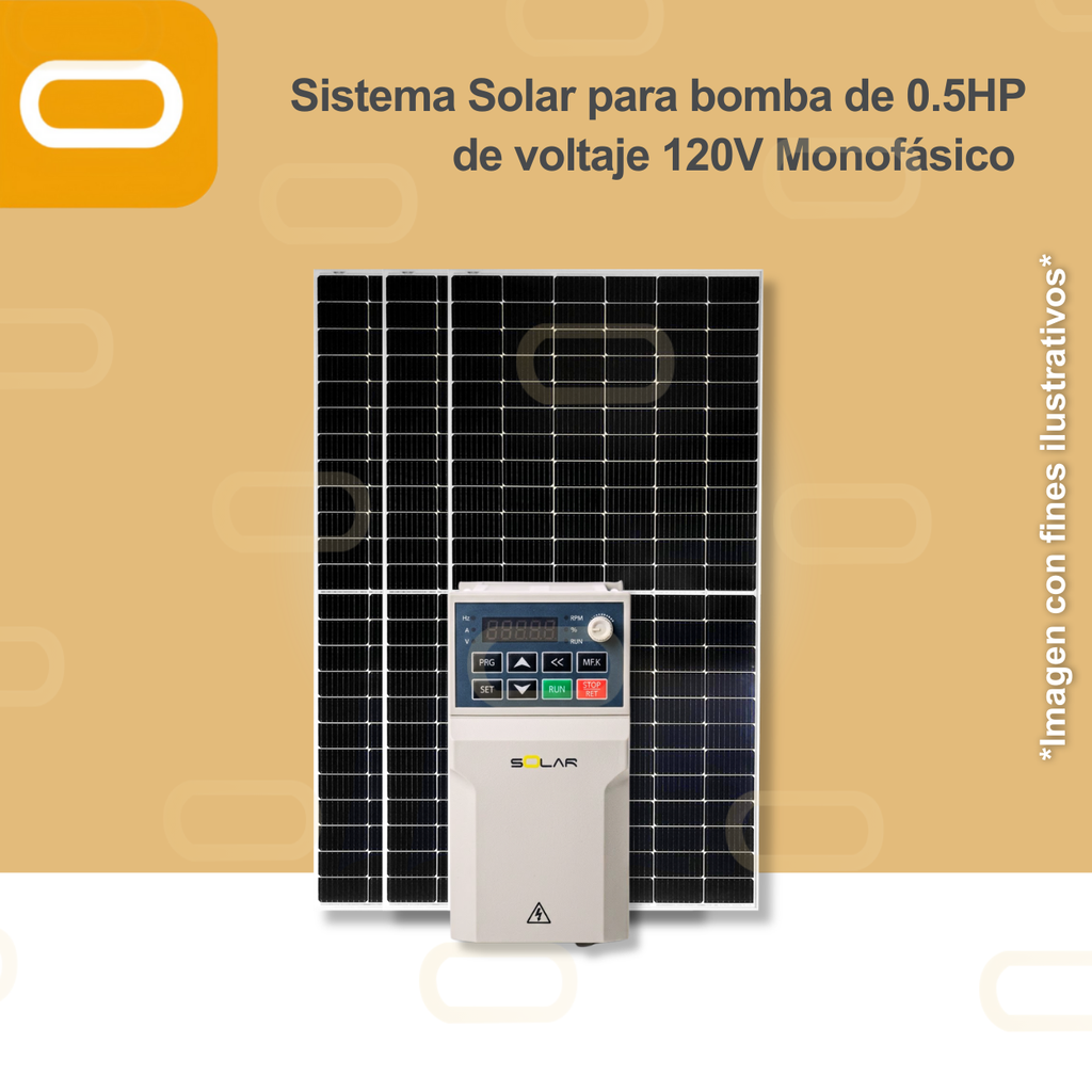 Sistema Solar para bomba de 0.5HP de voltaje 120V Monofásico