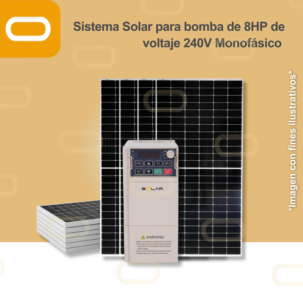 Sistema Solar para Bomba Eléctrica con VDF de 8HP de voltaje 220V Monofásico