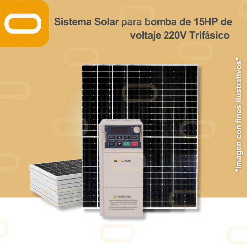 Sistema Solar para Bomba Eléctrica con VDF de 15HP de voltaje 220V Trifásico
