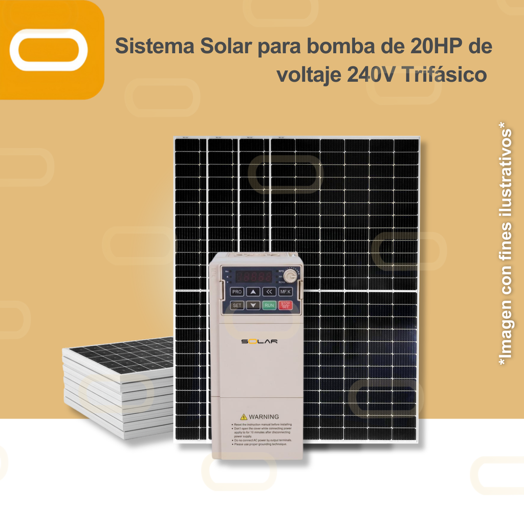 Sistema Solar para bomba de 20HP de voltaje 240V Trifásico