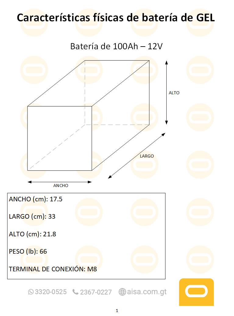Dimensiones fisicas de Batería de Gel de 100Ah / 12V