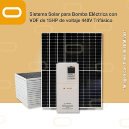 [Sis-25-020-CNT-T-SU100D-T3-011G/015P-PM650W] Sistema Solar para Bomba Eléctrica con VDF de 15HP de voltaje 440V Trifásico