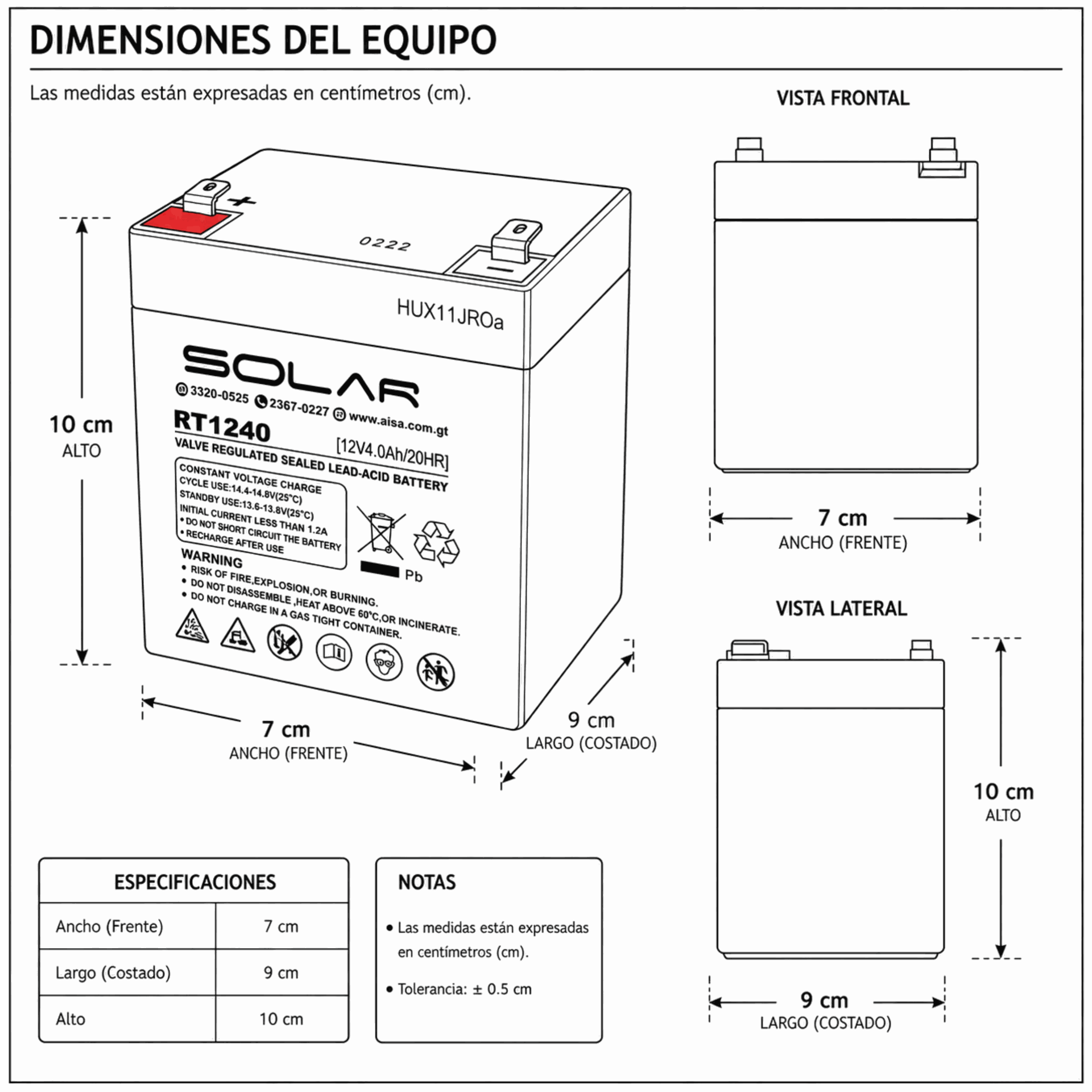 Dimensiones fisicas de Batería de Gel 4Ah / 12V