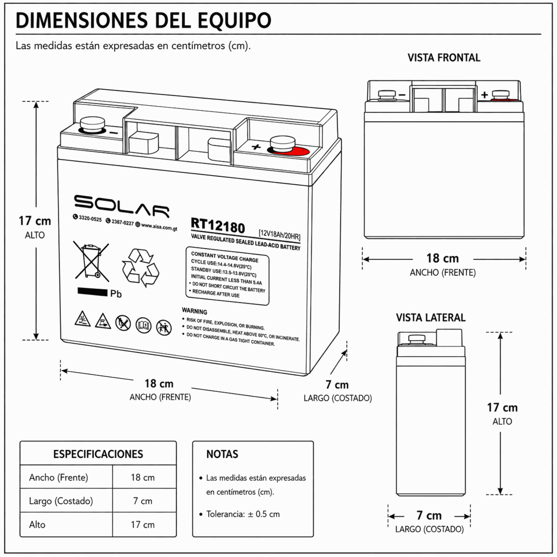 Dimensiones fisicas de Batería de Gel 18Ah / 12V