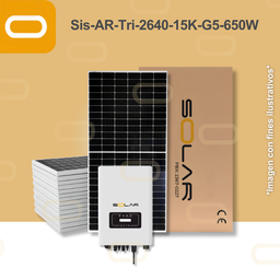 [Sis-AR-Tri-2640-15K-G5-650W] Sistema atado a la red Trifásico 2640 kWh al mes / 15K-G5-650W