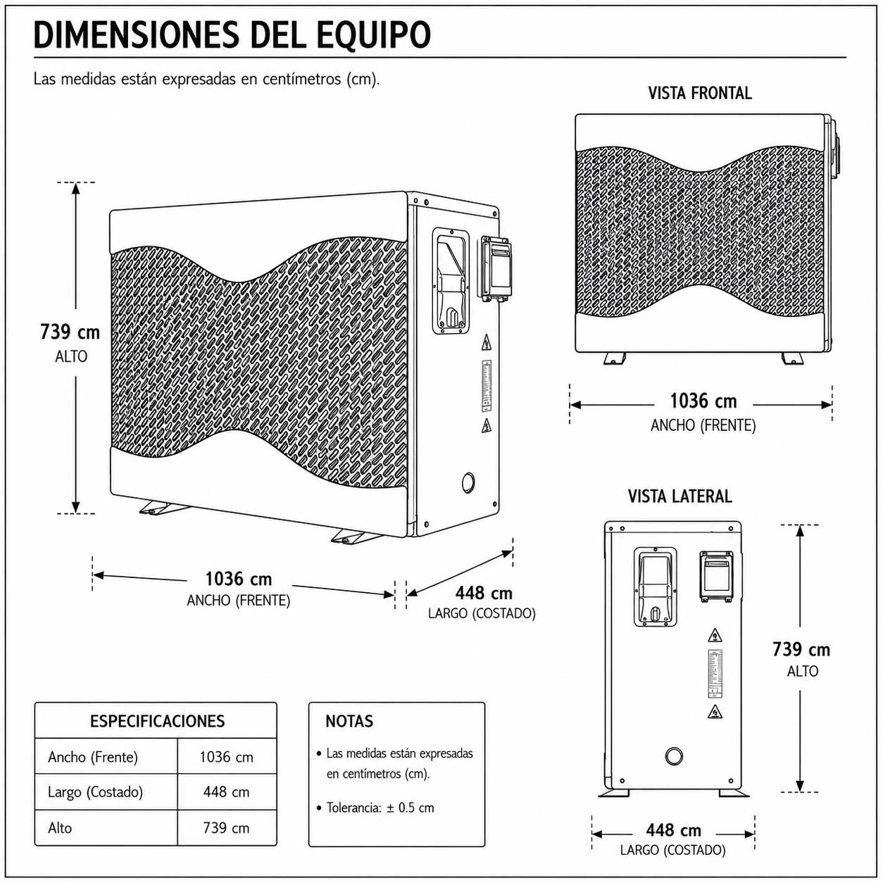Dimensiones fisicas de Bomba de Calor 30TG1 / 100,000BTU